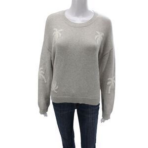 Rails Womens Gray Palm Tree Pullover Sweater Crew Neck Long Sleeve Size M